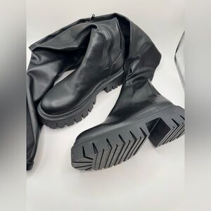 Zara Black Over-the-Knee Lug Sole Boots